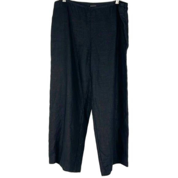 Eileen Fisher Wide Leg Cropped Pants 100% Irish Linen Black Size M - Picture 1 of 12